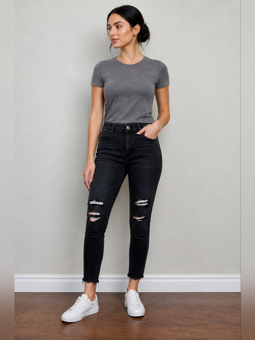 American Eagle Ne(X)t Level Stretch Distressed Black Skinny Jeans Leggings 10